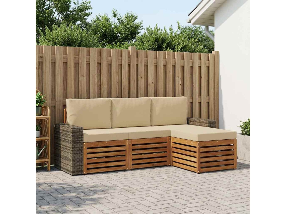 Vidaxl Conjunto De Sofás Para Exterior 4 Pcs Natural E Bege