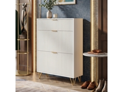 Lazyspace Sapateira De 2 Portas Com Prateleira Superior | Armário De Sapatos Branco Com Design Ondulado 3d E Pés Dourados