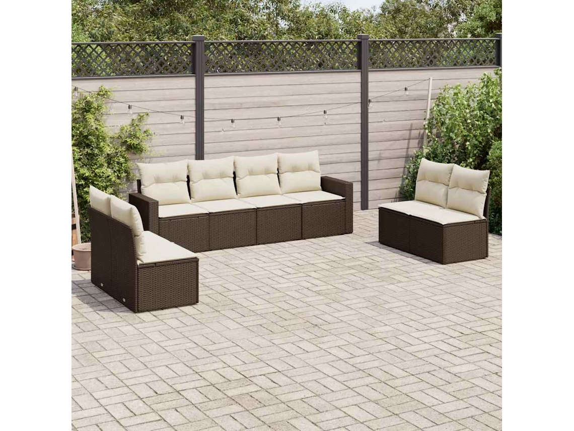 Pcs Conjunto Sofás De Jardim C/ Almofadões Vime Pe Castanho Dkd Home Decor