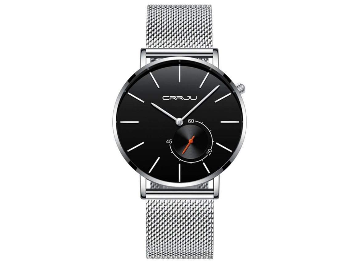 Reloj De Pulsera Analógico Crrju Con Caja De Aleación Y Movimiento De Cuarzo Plata Y Negro