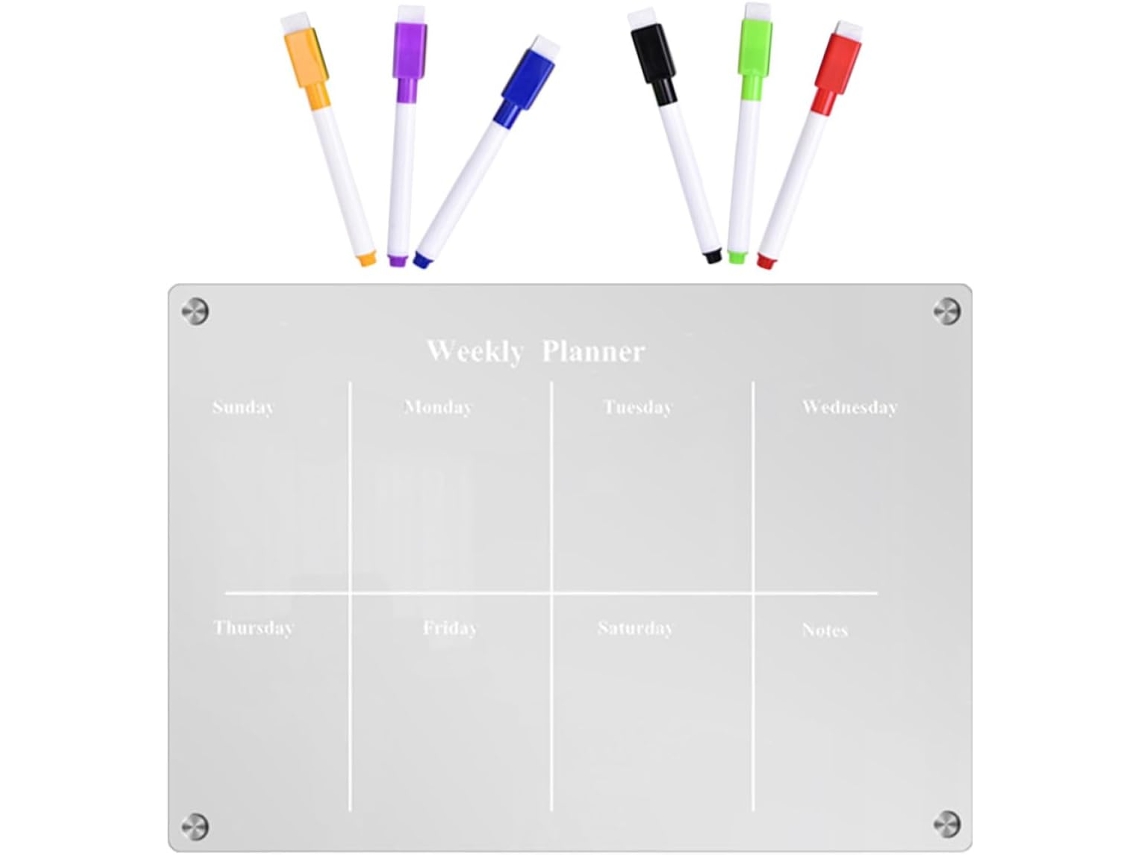 Calendrier Effaçable À Sec Magnétique Para Refrigerador Em Acrílico Com Stylo Planificador Hebdomadaire Fácil