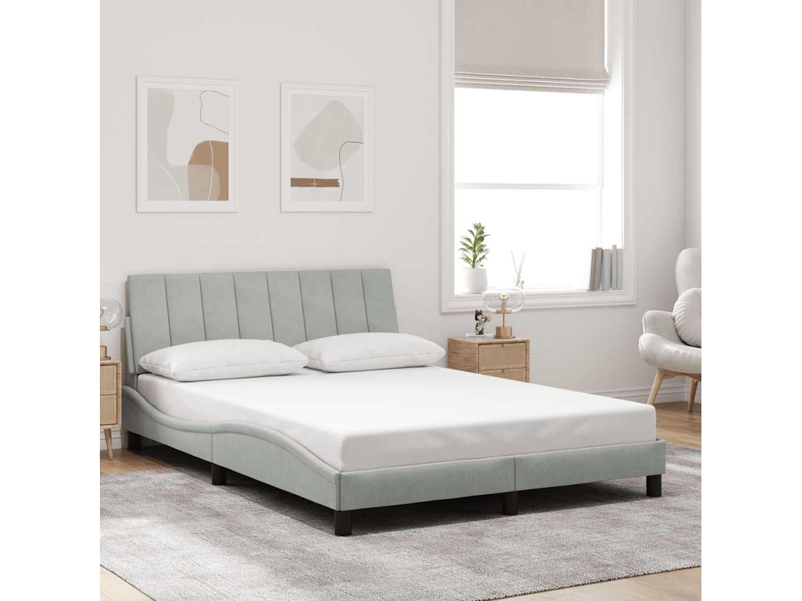 Vidaxl Estrutura De Cama Sem Colchão Hanko 140x190 Cm Veludo Cinzento-claro