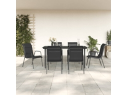 7 Pcs Conjunto De Jantar Para Jardim Aço E Textilene Preto Dkd Home Decor