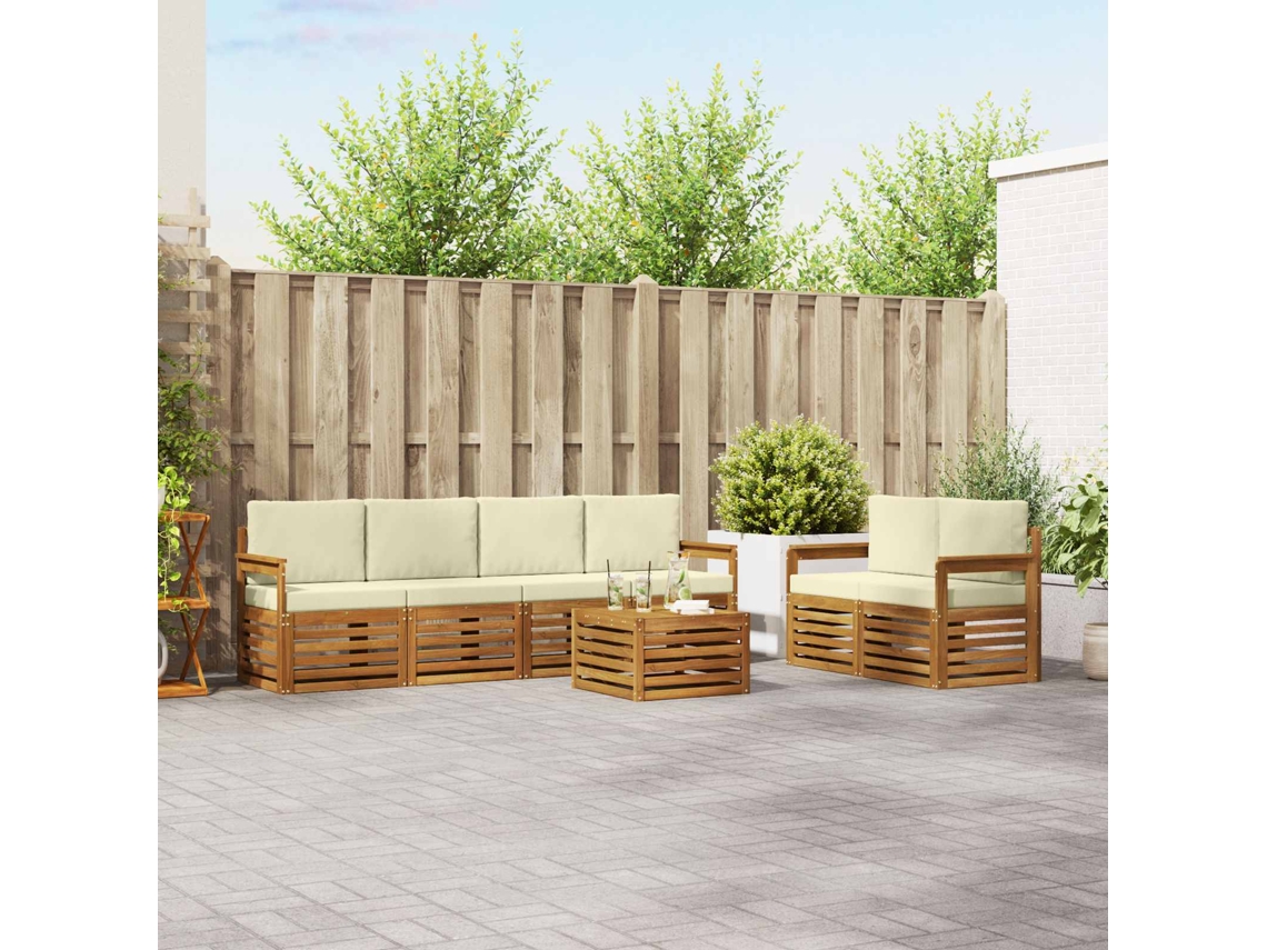 Vidaxl Conjunto De Sofás Para Exterior 7 Pcs Natural E Creme