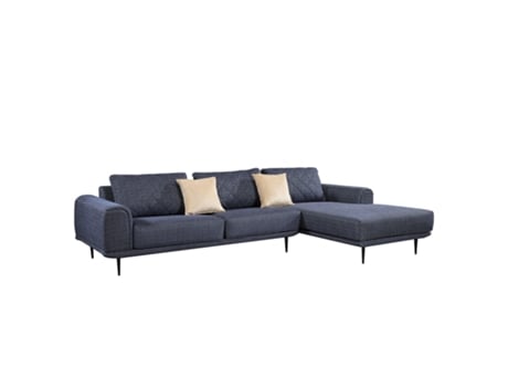 Sofá com Chaiselongugue À Direita PÄRUMM Abruzzo 300X95/175X85 Cm Azul Marl com Almofadas