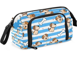 Estojo Grande para Lápis com Zíper e Compartimento Homens, Estampa de Osso Cachorro, Azul/branco. 24 X 9,5 15