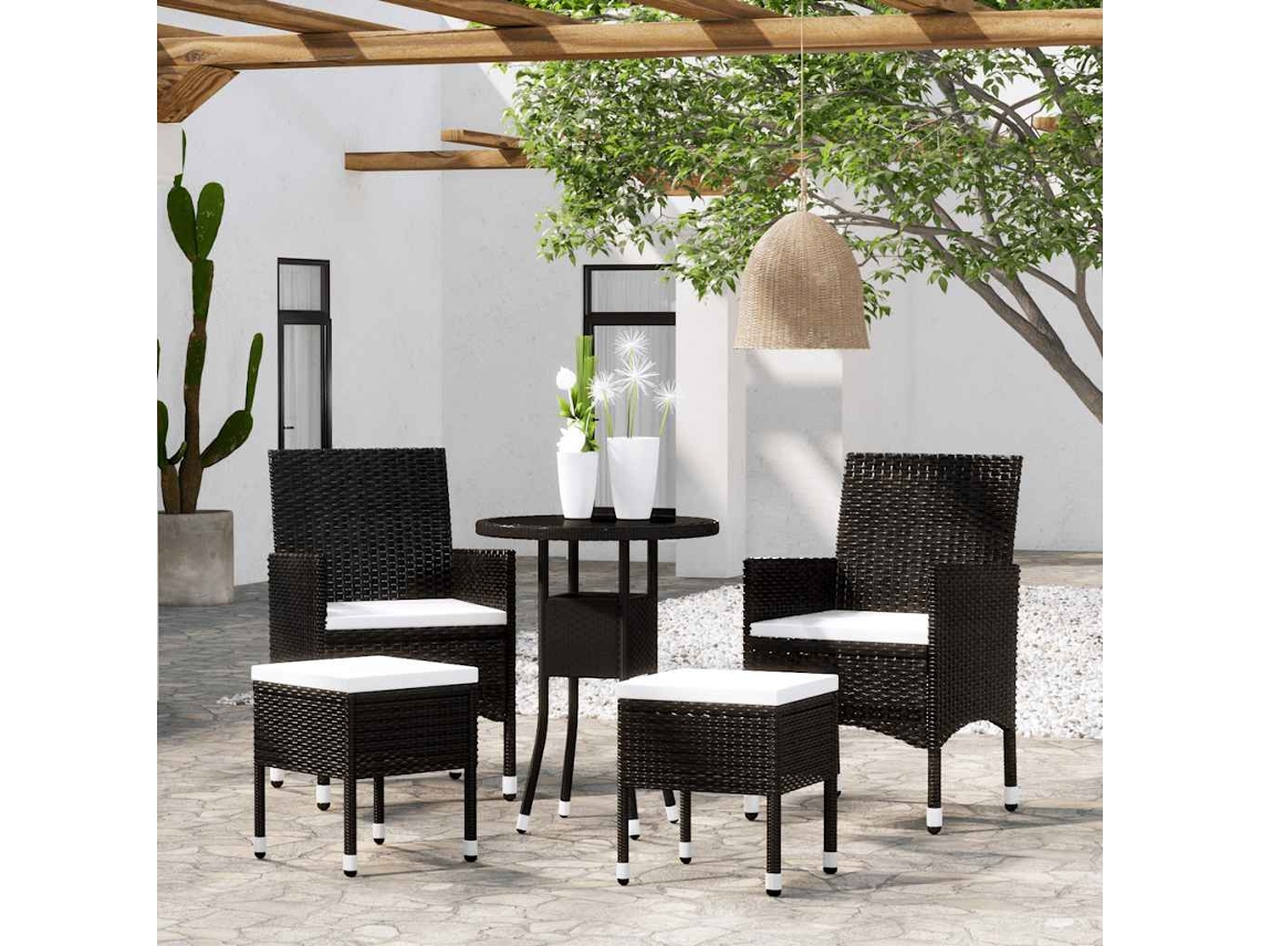 Vidaxl 5 Pcs Conjunto Lounge De Jardim Vime Pe Preto