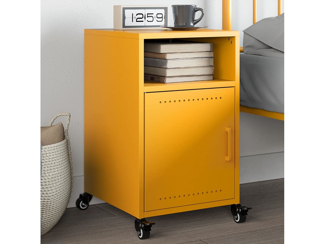 Vidaxl Mesa De Cabeceira 36x39x59 Cm Aço Amarelo Mostarda