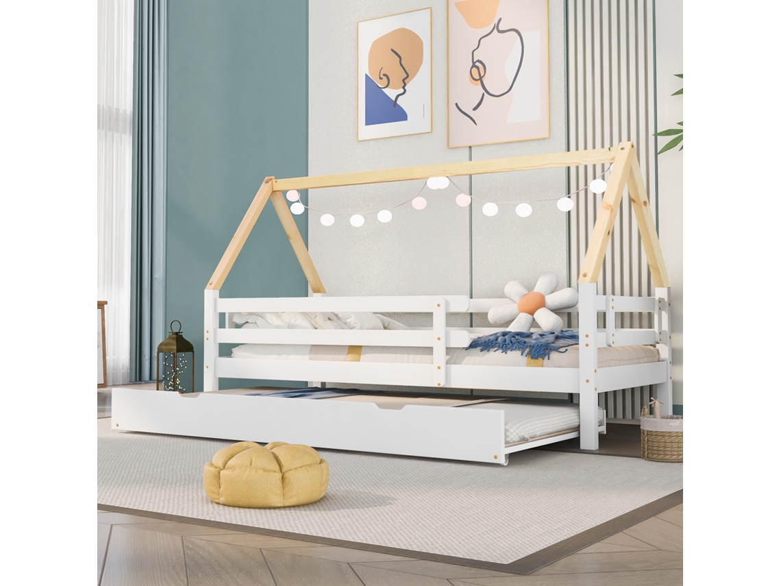 Cama De Arrumação 90x200 Cm Com Estrado De Ripas Cama Cabana Em Madeira Maciça Branco Estilo