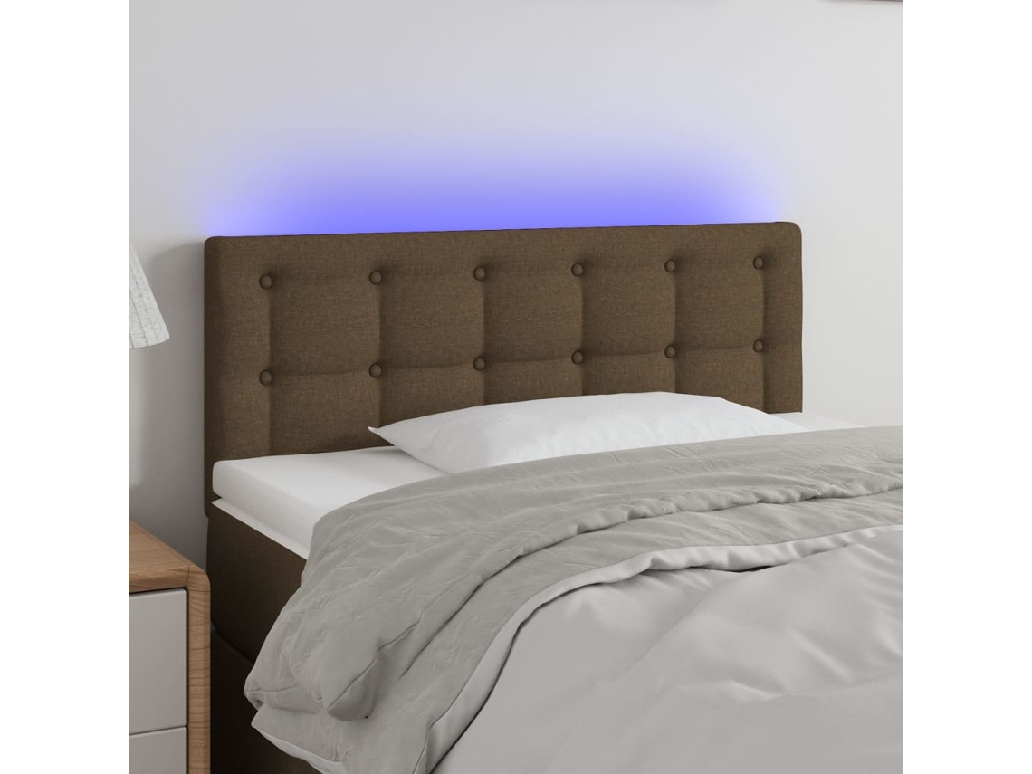 Vidaxl Cabeceira De Cama C/ Luzes Led Tecido 90x5x78/88 Cm Castanho