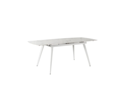 Mesa Extensível Nicolas Com Tampo Em Pedra Sinterizada Com Efeito Mármore Calacatta E Estrutura Em Metal Branco, 140/200x90 Cm - Nicolas