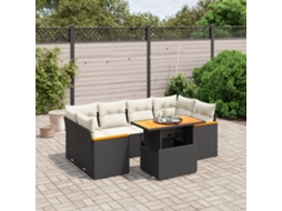 Vidaxl 7 Pcs Conjunto De Sofás P/ Jardim C/ Almofadões Vime Pe Preto
