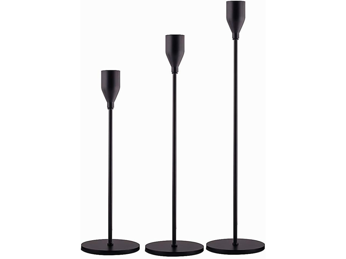 Conjunto de 3 Focos Castiçais Pretos para Velas Cónicas, Casamentos BRILVIBERA