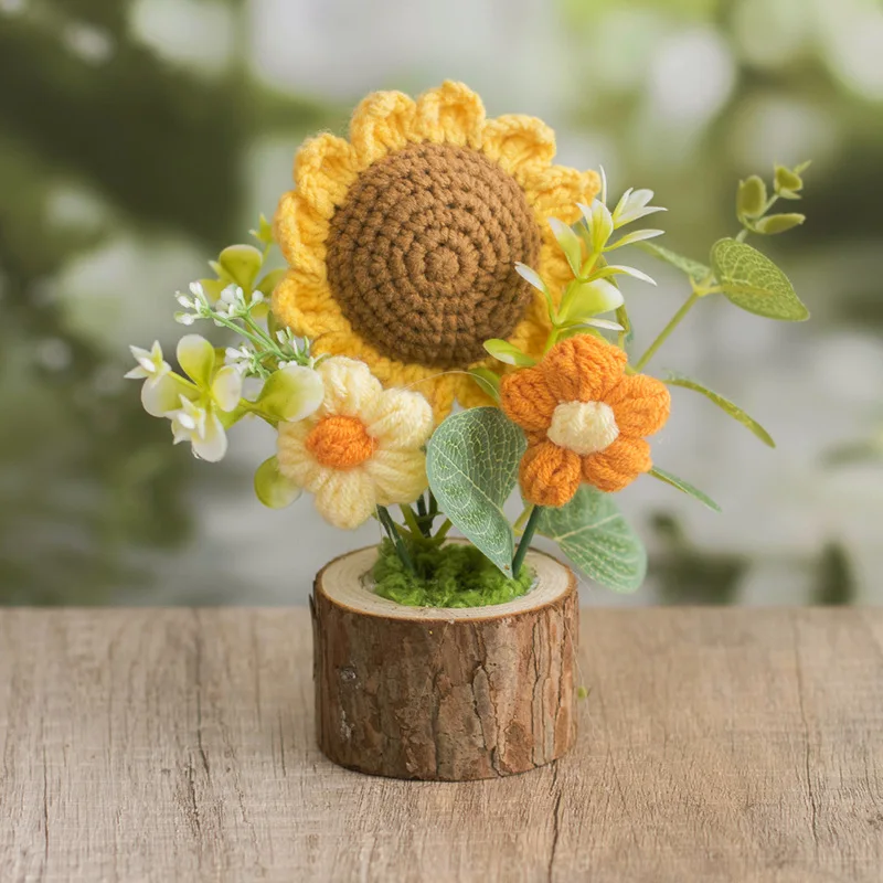 Vasos De Flores Feitos À Mão Em Crochê, Flores Artificiais, Plantas Tricotadas