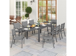 Conjunto De Jardim Refeição 9 Peças Mesa Extensível 135-270x89x74cm E 8 Cadeiras Empilháveis Cinza