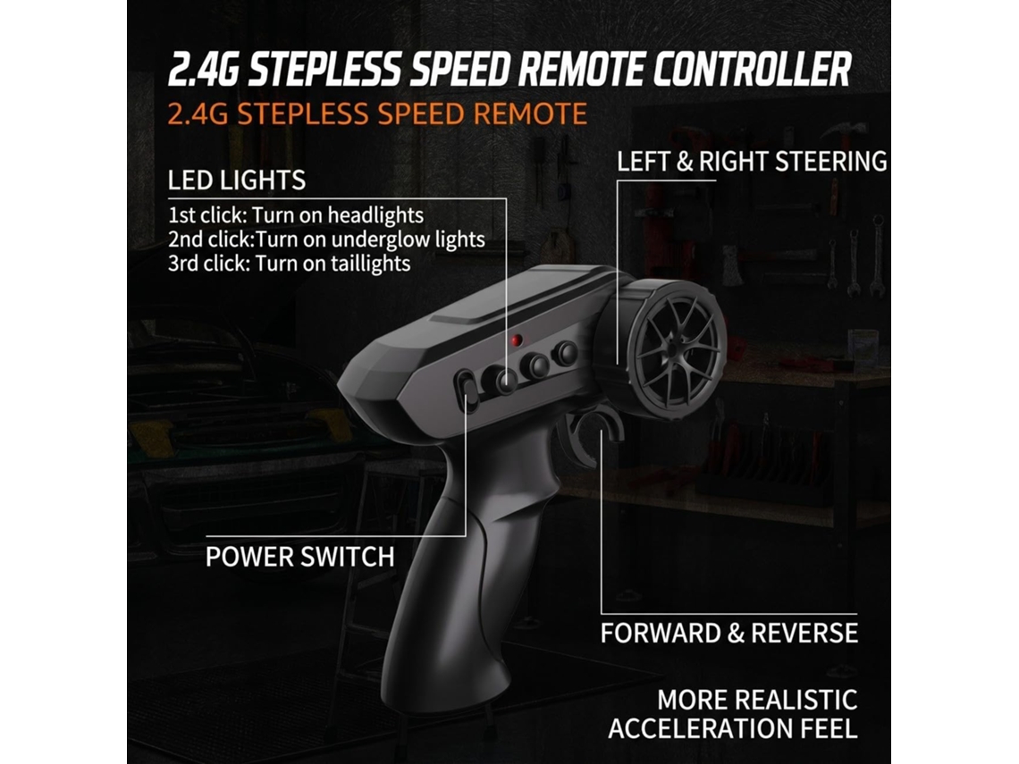 1/24 4wd Carro De Drift Rc, Carro De Controle Remoto 2.4ghz Recarregável Com Luz Led, Presente Perfeito Digitallab (prata 907)