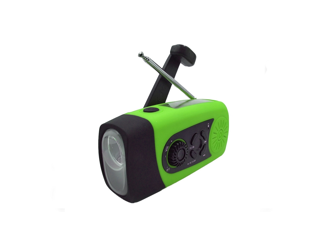 Rádio Multifuncional AQUAFORGE em formato de cartão com energia solar e manivela
