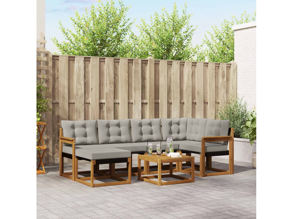 Vidaxl Conjunto De Sofás Para Exterior 7 Unid. Cinza Natural E Claro