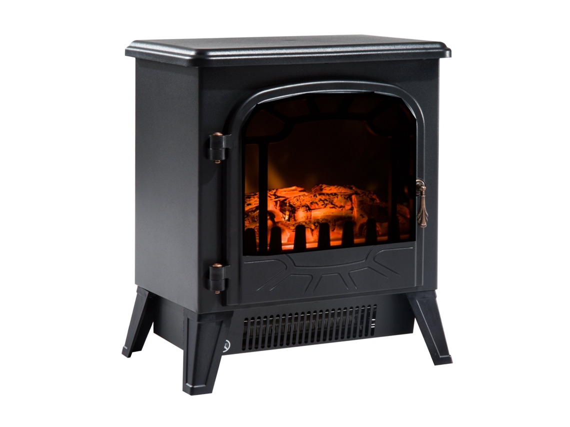 Lareira Elétrica Superaquecimento. Preta 36x25,5x41,5cm, 925w/1850w, Efeito De Chama Ajustável, Termostato E Proteção Contra