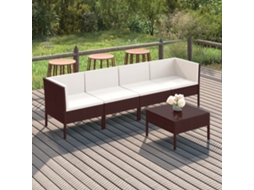 Vidaxl 5 Pcs Conjunto Lounge Jardim C/ Almofadões Vime Pe Castanho