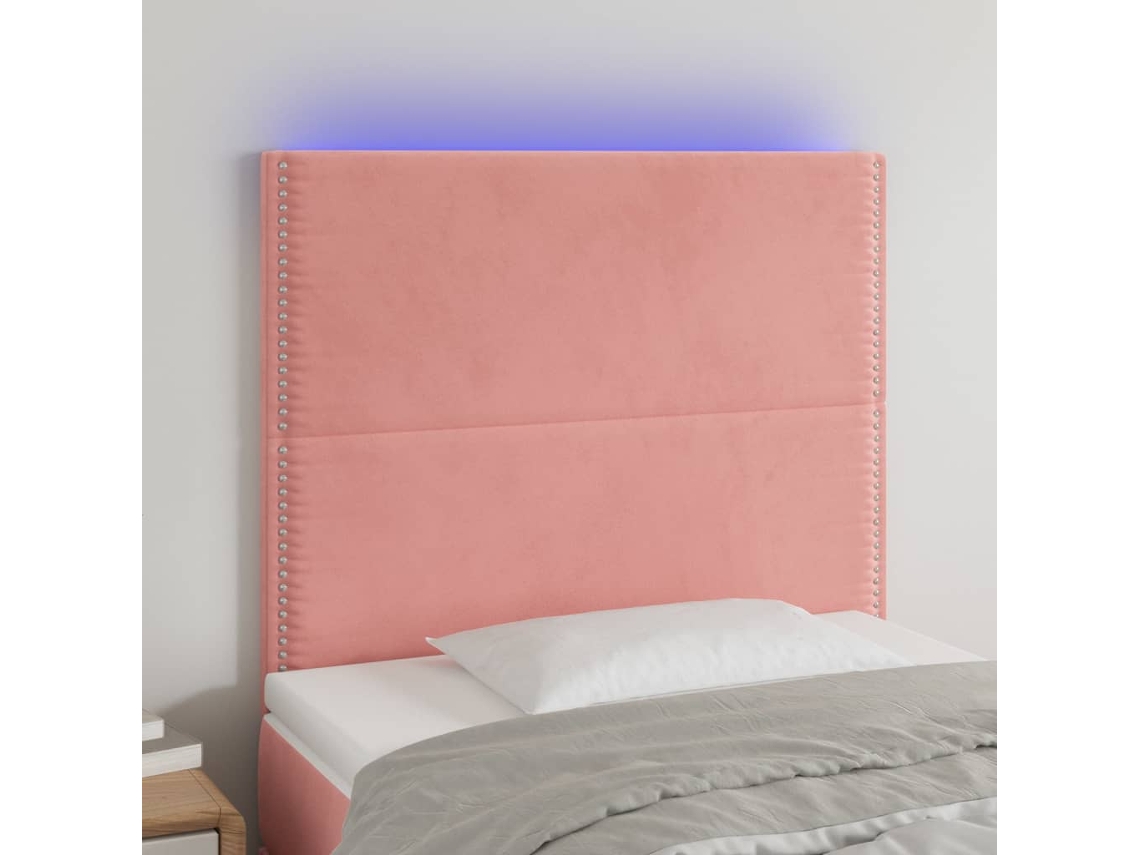 Vidaxl Cabeceira De Cama C/ Luzes Led Veludo 90x5x118/128 Cm Rosa