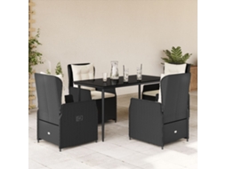 Vidaxl 5 Pcs Conjunto De Jantar P/ Jardim C/ Almofadões Vime Pe Preto