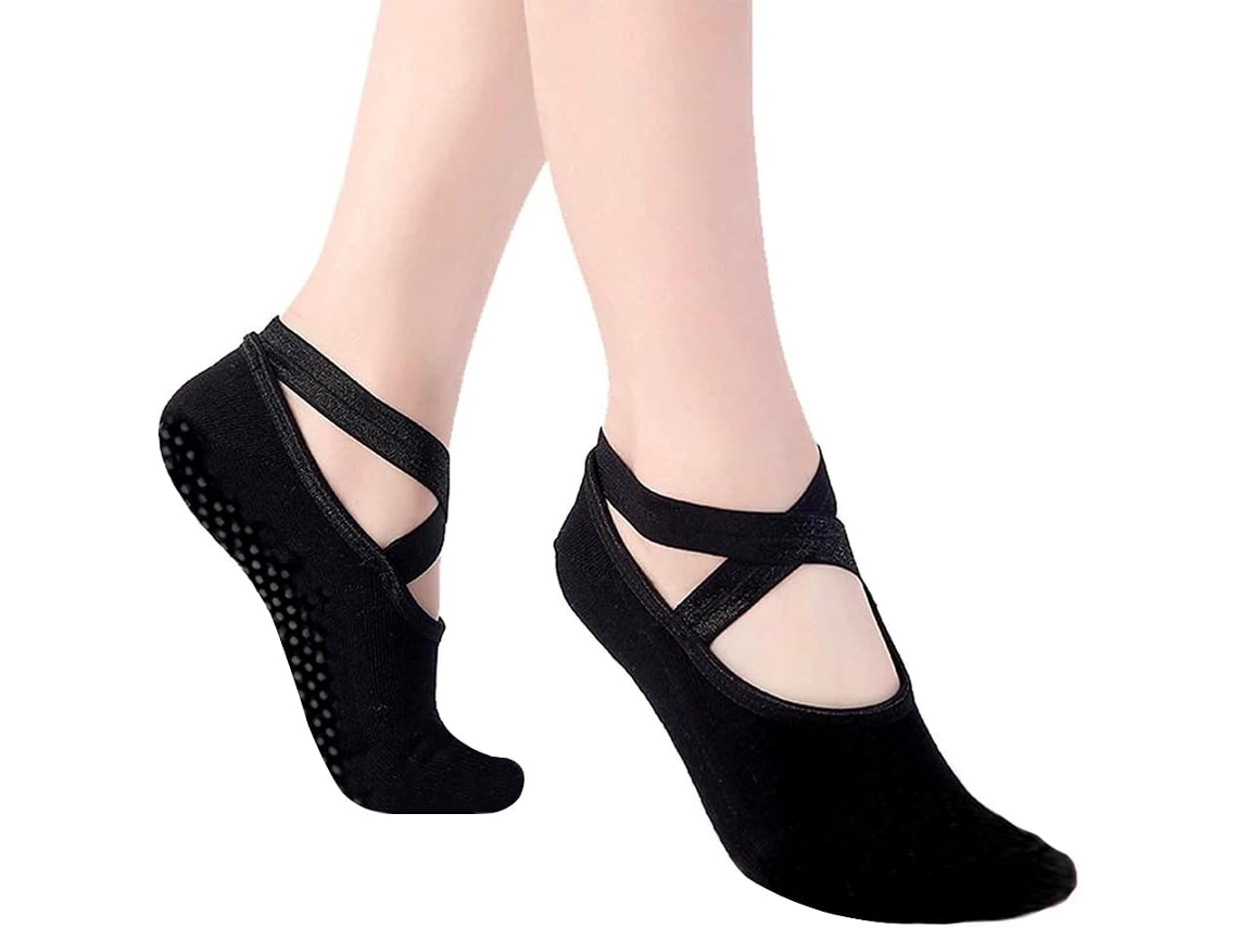 Meias de Ioga 2 Pares Femininas Algodão Antiderrapantes Cores Preta AQUAFORGE
