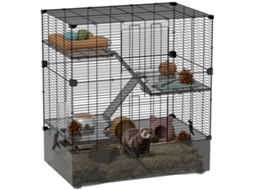 Gaiola Para Pequenos Animais De 4 Níveis Com Bandeja Inferior Para Roedores Com Rampas Comedouro E Bebedouro 73x47x80 Cm Preto