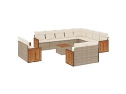 Conjunto de 13 Sofás para Jardim com Almofadões Vime Pe Bege MAISON EXCLUSIVE