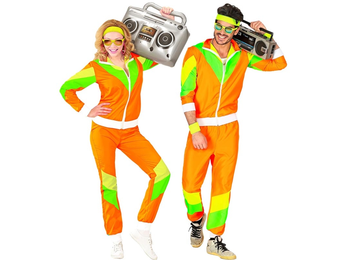 Fato de treino anos 80 laranja e verde para adulto