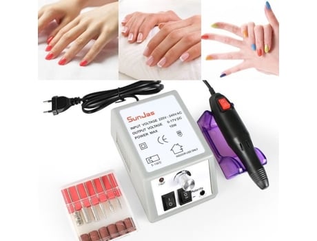 Sunjas máquina de manicure elétrica, kit completo de lixadeira elétrica, manicure e pedicure profissional com 6 pontas pon SUNJAS