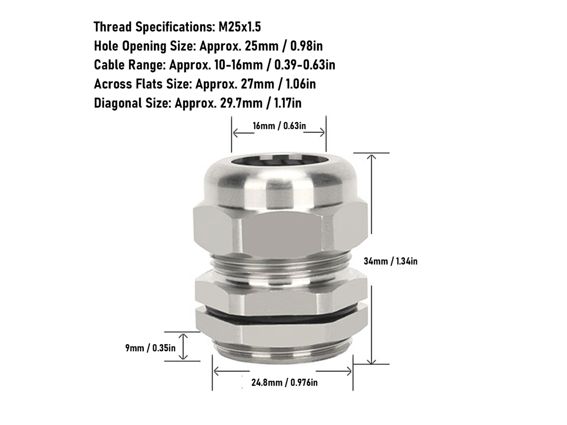 Laxiscreed Gland De Cable Em Aço Inox 304 Ip68 À Prova D'água, Modelo M25