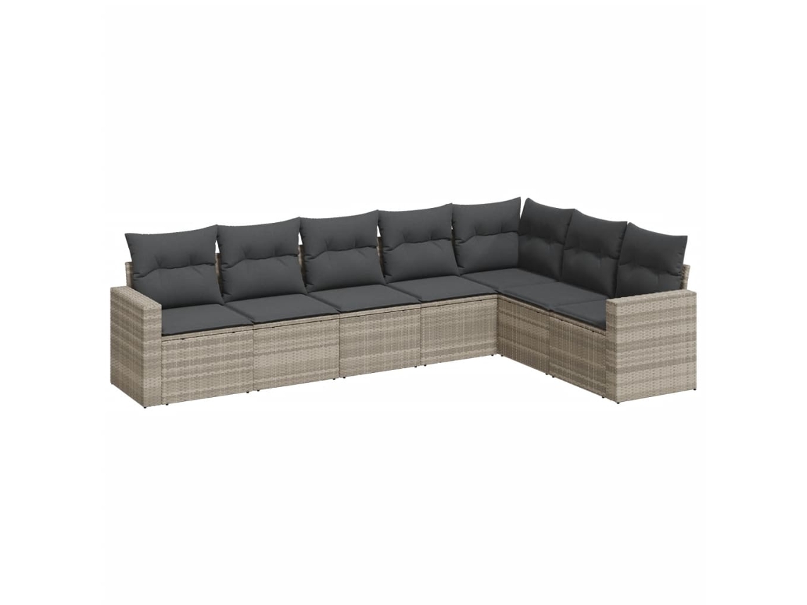 Maison Exclusive - 7 Pcs Conj. Sofás Jardim Com Almofadões Vime Pe Cinzento-claro