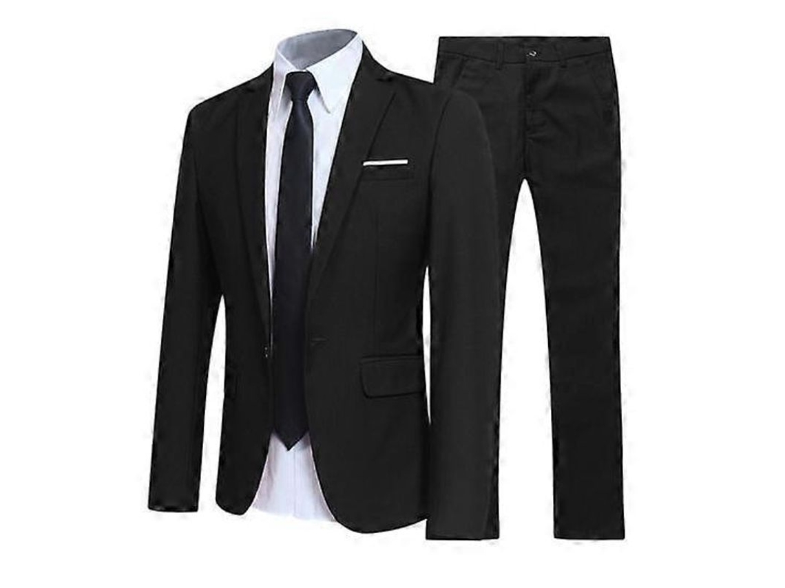 Traje Masculino Slim Fit De Cor Solida Com Manga Longa Para Ocasiões Formais Verão E Outono Preto