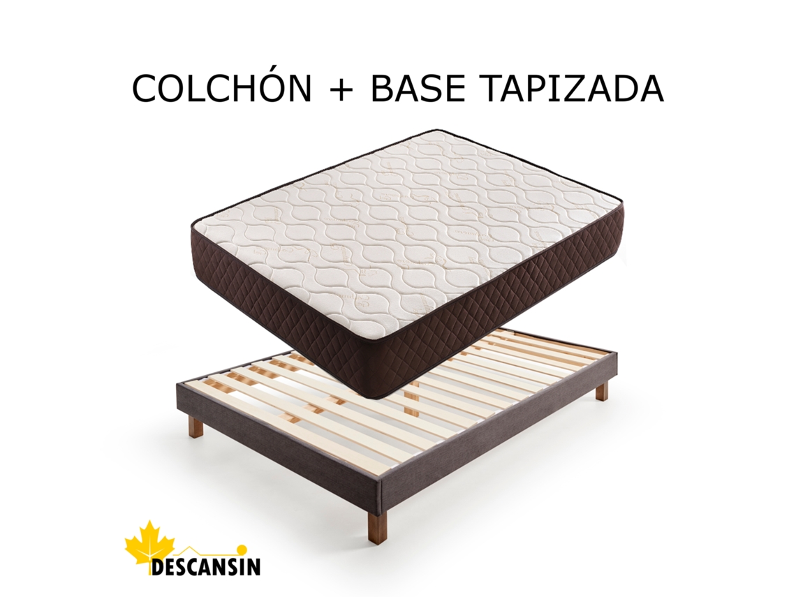 Pack Colchão e Base de Descanso Estofada | 135 x 190 | Cinza | Ideal para pessoas com dores nas costas | Base estofada silenciosa