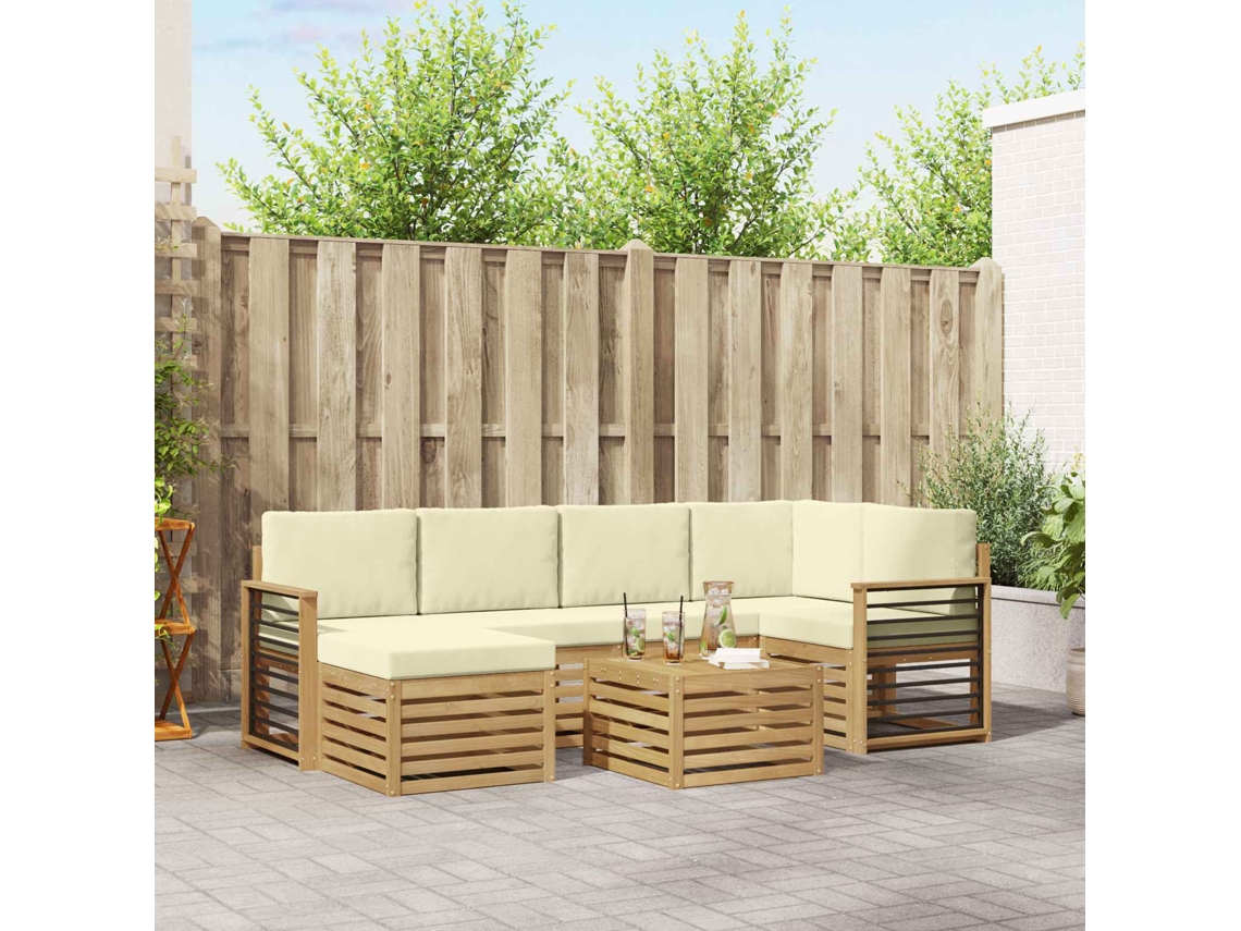 Vidaxl Conjunto De Sofás Para Exterior 7 Pcs Branco E Creme Poliéster