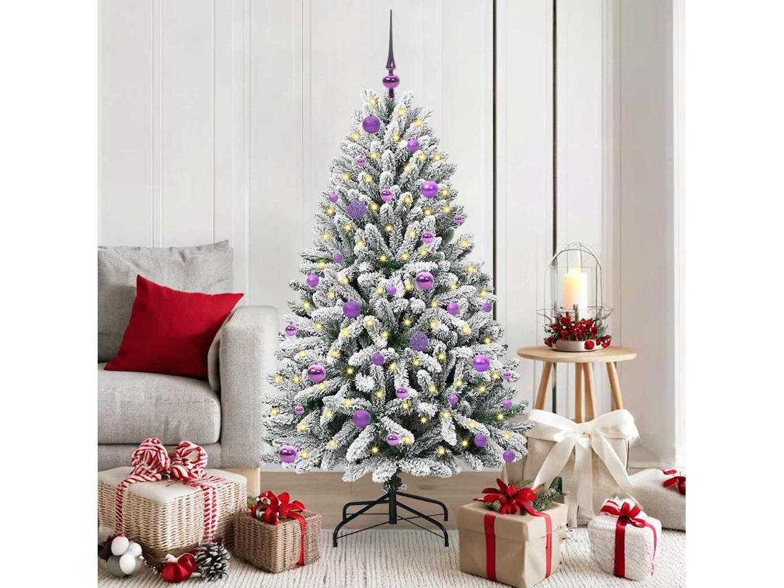 Vidaxl Árvore De Natal Artificial Verde E Branco 150 Cm Pvc E Metal