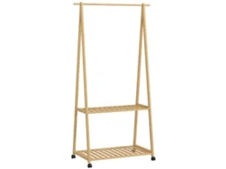 Charriot de Bambu para Roupa com 2 Prateleiras Abertas, 2 Ganchos e Rodas 84,5x43,5x158 Cm S/MARCA