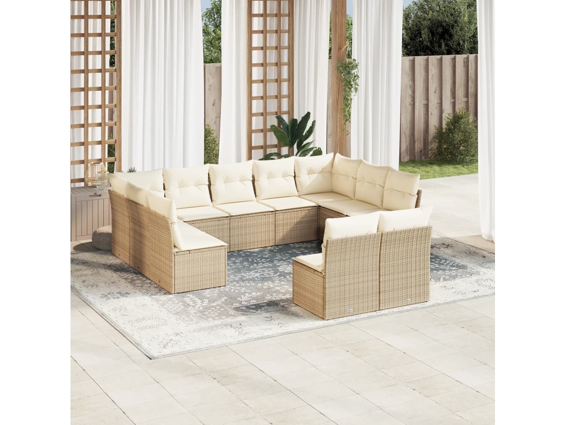 Vidaxl 11 Pcs Conjunto Sofás de Jardim C/ Almofadões Vime Pe Bege