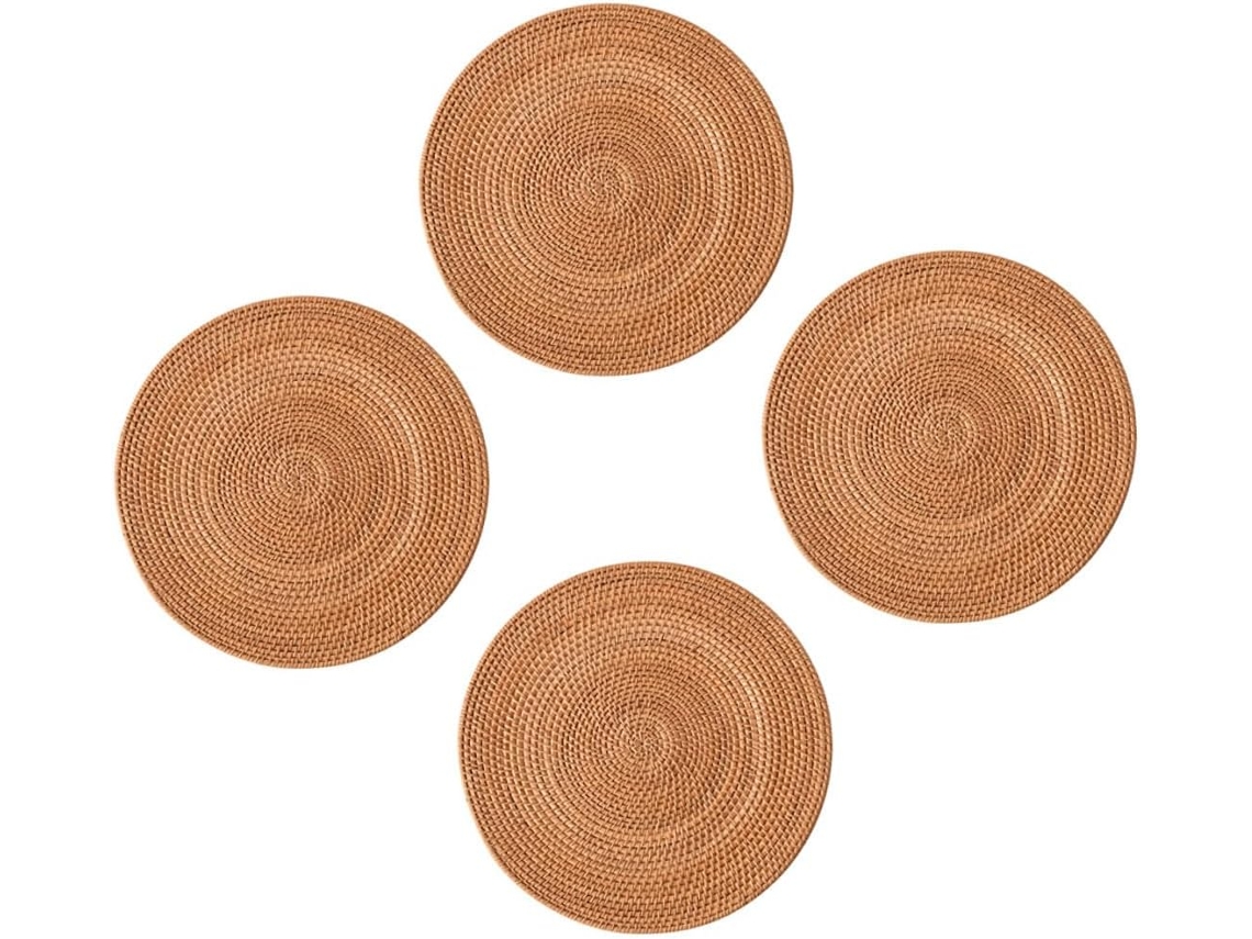 Conjunto De 4 Porta-copos Redondos De Vime Natural Trançado, 13 Cm, Com Isolamento Térmico