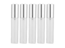 5 Peças Garrafas De Perfume De Vidro Transparente 10ml Recarregáveis Com Bico Prata Forma Cilíndrica Atomizador Vazio
