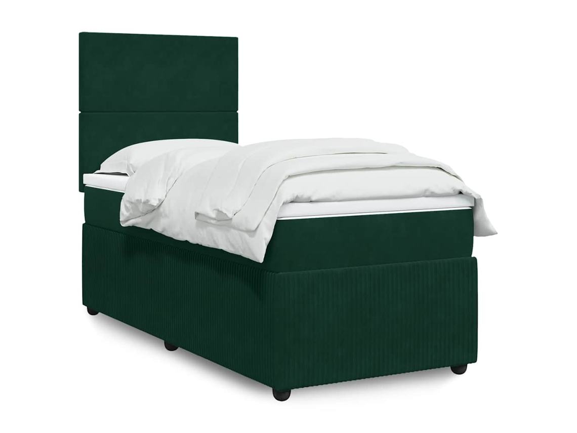 Vidaxl Cama Com Molas/colchão 100x200 Cm Veludo Verde-escuro