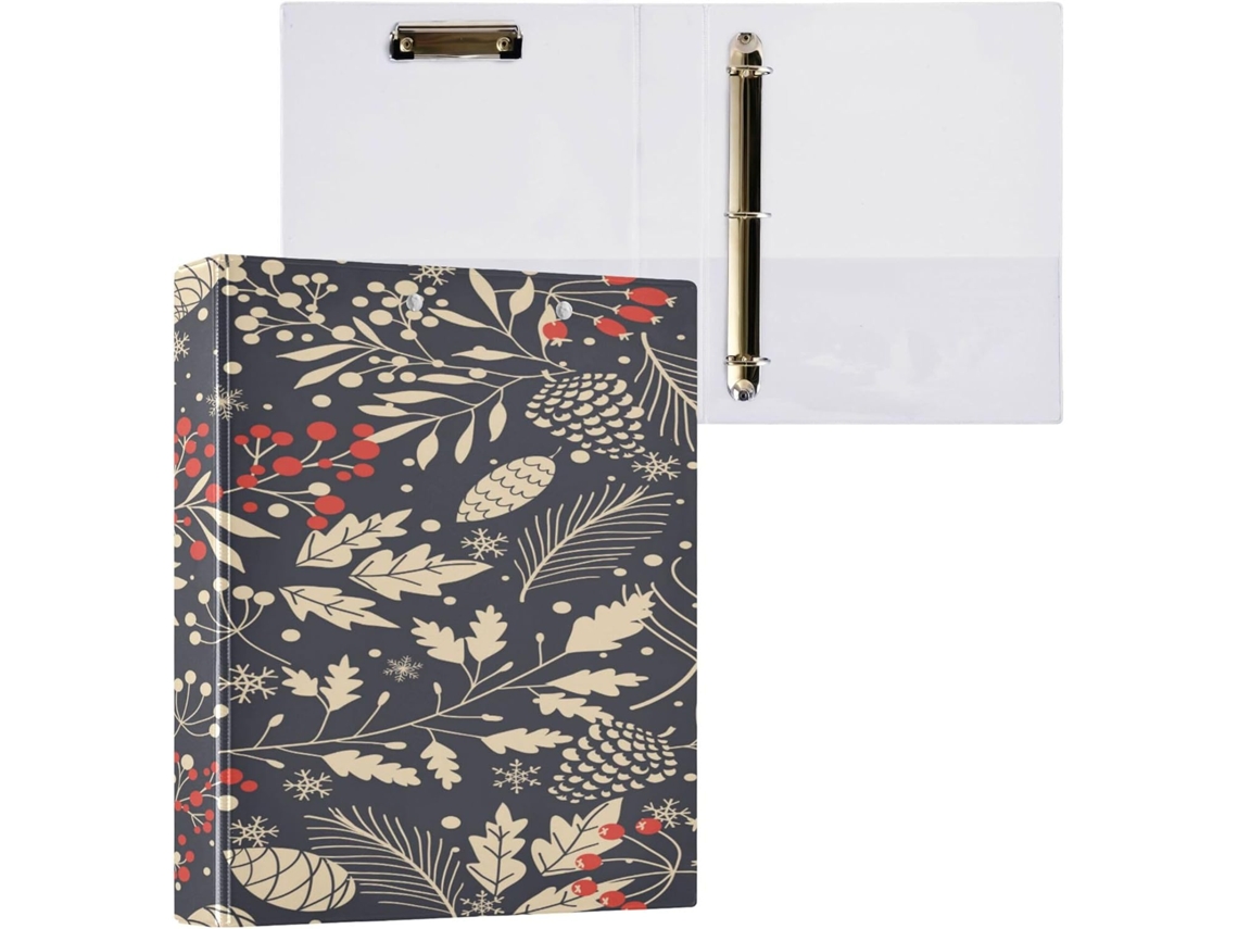Conjunto de Fichários com Argolas Semicirculares Prancheta e Capa Dura, Estampa Feliz Natal. 27 X 31, (3,8 Cm)