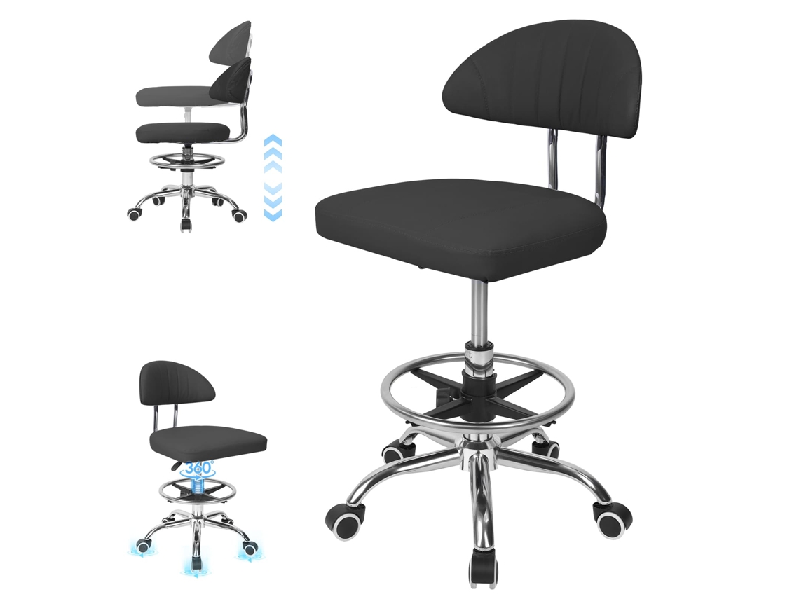 Cadeira De Escritório Ergonómica, Giratória 360°, Altura Ajustável, Estrutura Metálica, Rodas Suaves, Cadeira De Trabalho Para Escritório Casa