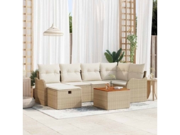 Vidaxl Conjunto De Sofá De Jardim 7 Unid. Bege Rattan Sintético