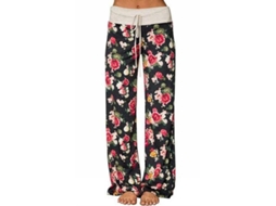 2026 pantalones de Descanso Amplios Con Estampado Floral Elástico para Mujer, Cómodos Con Cordón Ajustable M Black3