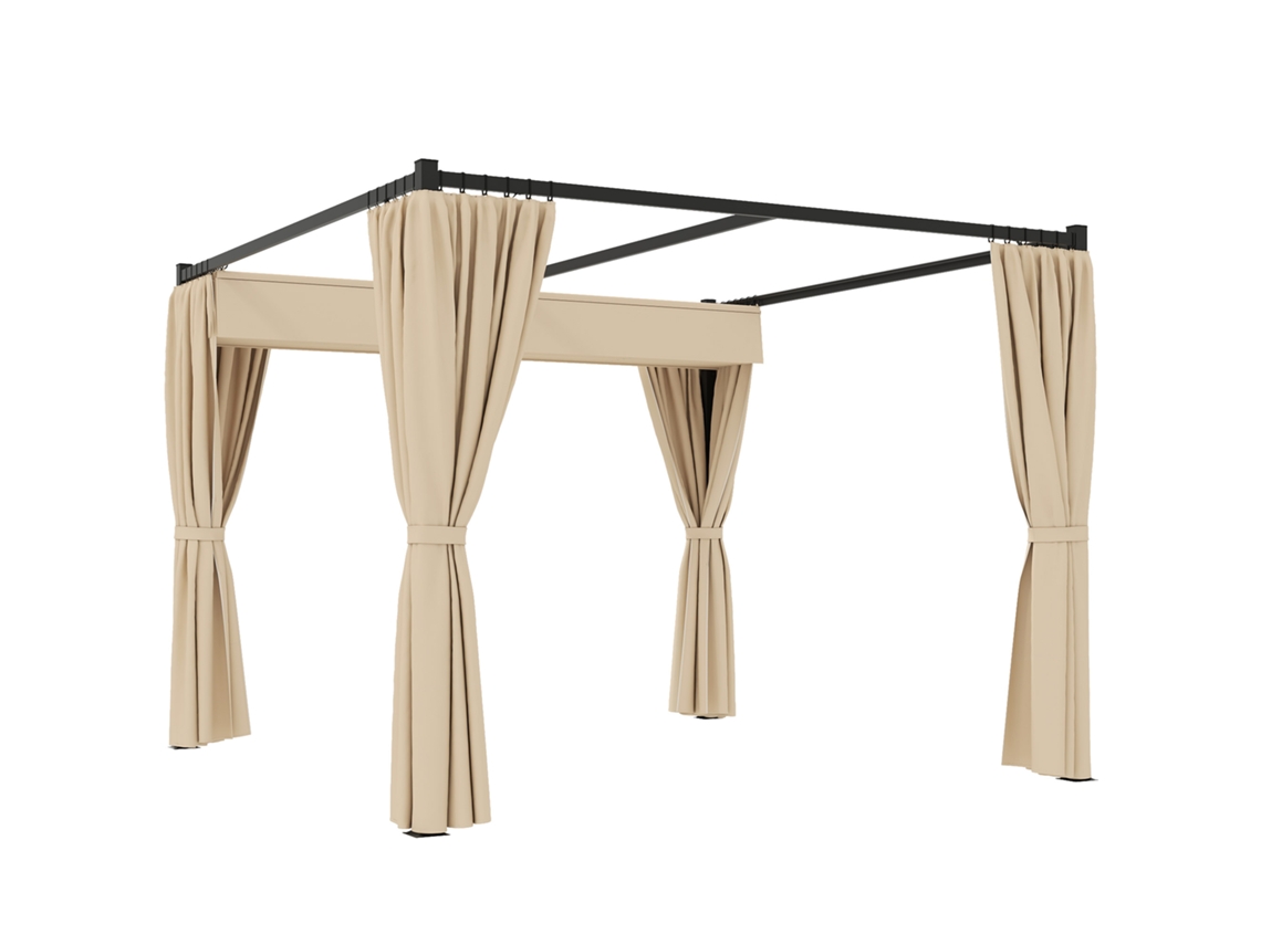 Pérgola de jardim com teto retrátil e toldos, metal e poliéster, 300x300x227 cm, bege CHEZMOI | CHEZMOI