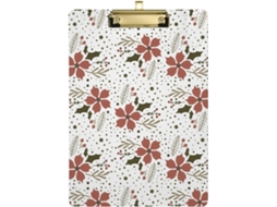 Prancheta de plástico com estampa de flores vermelhas, ideal para mesa.