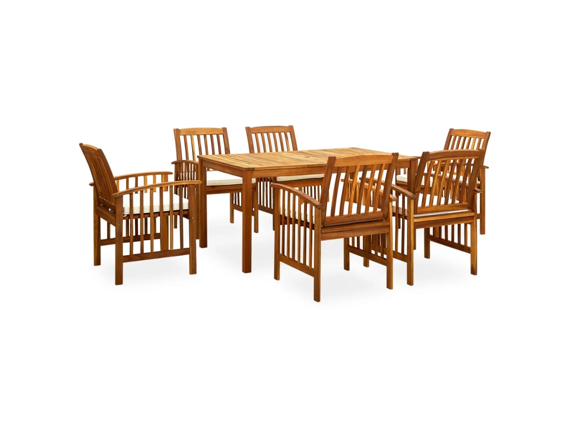 Vidaxl 7 Pcs Conjunto De Jantar P/ Jardim C/ Almofadões Acácia Maciça