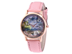 Relógio feminino de quartzo com pulseira de couro PU e mostrador redondo (rosa)